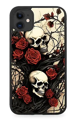 Red Roses And Skulls Rubber Phone Case Skull Skeletons Heads Halloween Goth DB75 • £15.90