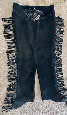 Xl Black Western Suede Leather Fringe Chaps 36'' - 39'' • $75