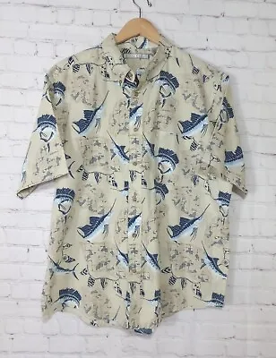 Vintage Monte Carlo Hawaiian Swordfish Aloha Short Sleeve Button Up Shirt Sz XL • $19.80