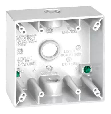 Sigma Electric 14350WH Metal White 2-Gang 1-Hole Weatherproof Outlet Box 1/2 In. • $16.71