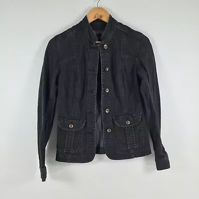 David Lawrence Womens Denim Jacket Size 6 Black Buttoned Long Sleeve 001030 • $9.95