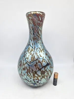 Stunning Large 9  Iridescent Okra Studio Glass Vase Signed DB  • £129.99