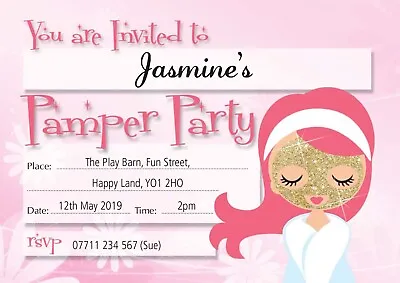 PAMPER PARTY PERSONALISED BIRTHDAY PARTY INVITES Invitations Pack Of 10 • £6.49