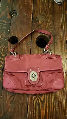 Coach Peyton 14504 Fuschia Pink Satin Leather Bag Flap Turnlock Shoulder Purse  • $40