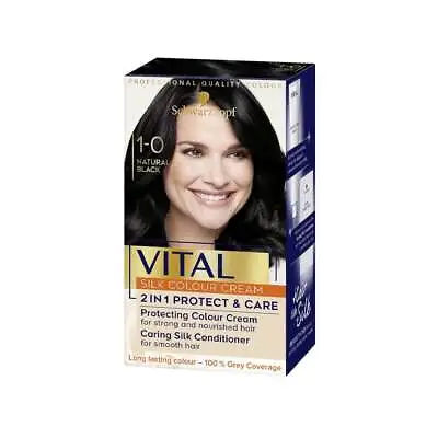 Schwarzkopf VITAL SilkColour Cream 1-0 Natural Black Permanent Hair Dye. • £0.99
