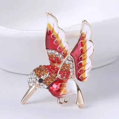 Red Hummingbird Brooch Shiny Rhinestones Pin Women Clothing Accessories Gift • $16.98