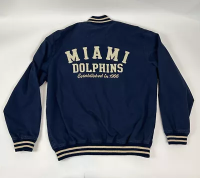 Miami Dolphins 2 Sided NFL Apparel Canvas Varsity LARGE Jacket Blue • $33.96