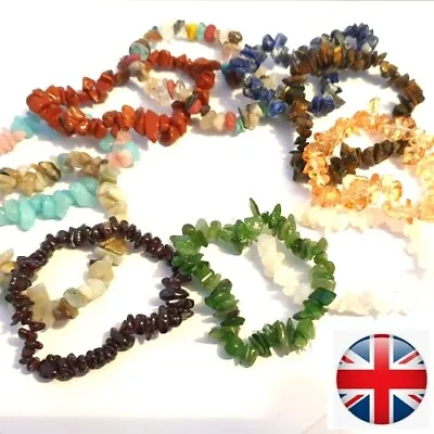 Chakra Crystal Gemstone Bracelet With Natural Stone Chips & Beads Ladies & Mens • £3.99