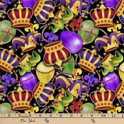 Mardi Gras Jester Party Hats By David Textiles Digital Cotton Fabric Half Yard • $6.65