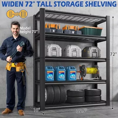 Heavy Duty 72 H Shelf Unit Garage Metal Storage 5 Level Shelves Rack Steel & MDF • $188