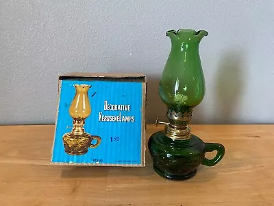 NEW Rare Vintage Emerald Green Glass Kerosene Wick Mini Table Lamp Hong Kong • $48