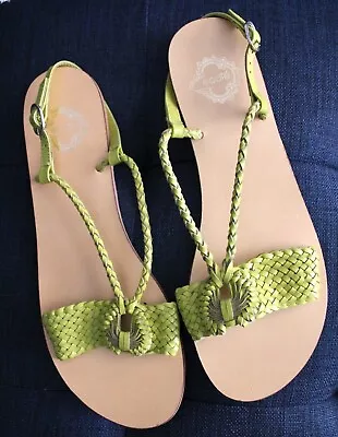 Urban Outfitters Ecote Leather Braided Sandals Flat 9 Lime Green New • $14.98