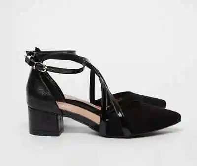 Wallis Black Crete Ankle Strap Court Shoes - RRP £40 - (W6) • £12.95