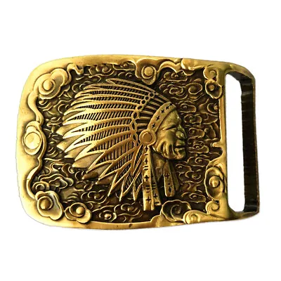 Indian Head Belt Buckle Solid  Brass Shiny Vintage Antique Western Cowboy Boucle • $20.88