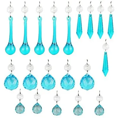 $21.74 • Buy H&ampD 20PCS Blue Glass Crystal Teardrop Chandelier Prisms Parts Hanging Beads