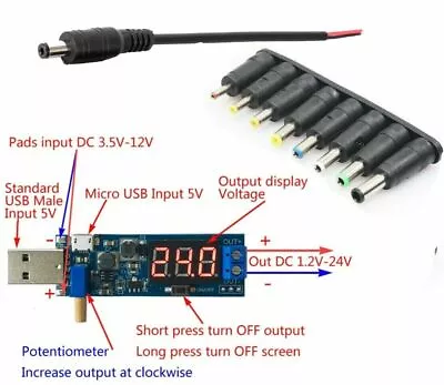 Universal USB / Micro Usb Powered Power Supply 1.2v - 24v Adjustable With 8 Tips • £3.99