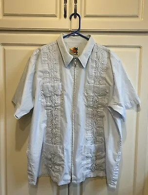 Haband Guayabera Shirt Mens XL Blue Short Sleeve Button Up Embroidered 4 Pocket • $25