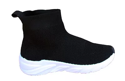 Children Trainers Boys Girls Sock Slip On High Top Kids School Sports Shoes Size • £11.35