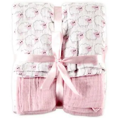 Lot Of 2 Cotton Muslin Swaddle Blankets Baby Girl Pink Sheep Hudson Baby • $15.99