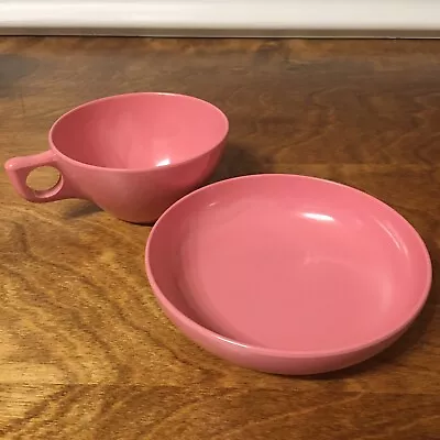 Pink Melamine Cup And Bowl Vintage Melmac Unmarked Mid-Century MCM Retro • $10.99