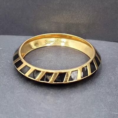 Vince Camuto Signed Black Enamel Gold Tone Chevron Bangle Bracelet 7.75  • $10