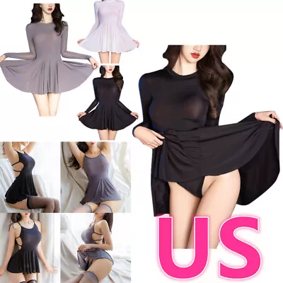 US Woman Sheer Mesh Mini Dress Nightgown See-through Dresses Lingerie Nightwear • $8.97