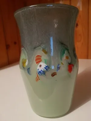 Monart Vasart Strathearn Scottish Mottled Green Glass Vase - Leaping Salmon 20cm • £65