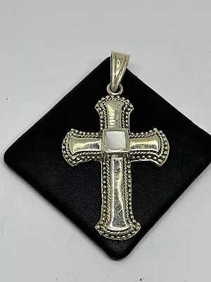 Vintage Solid 925 Sterling Silver MOTHER OF PEARL CROSS PENDANT 5cm 9.15g  • $0.99