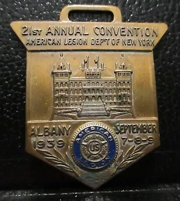 1939 American Legion 21st Convention Albany NY Pocket Watch Fob Medal MACO • $44.99