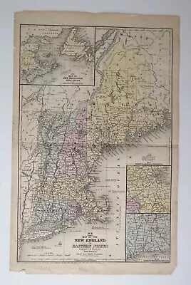 Antique Map New England Or EASTERN STATES 1858 Mitchell’s Geography By A.H. Youn • $94.99