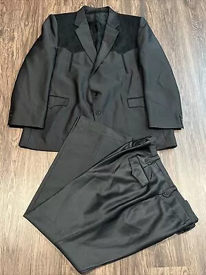 Circle S Dallas Texas Suit 2 Pieces Western Wear Black Size 46L VTG • $144