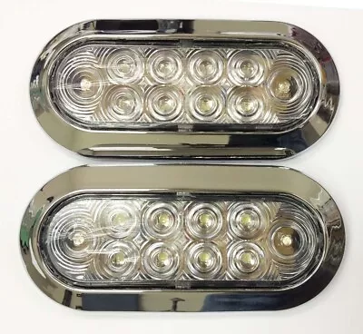 2 Trailer Chrome Surface Mount 6  Oval White 10 LED Reverse Backup Light -24031 • $27.91