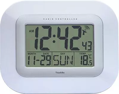 Modern Minimal Desk Clock Radio Controlled LCD Wall Mountable Indoor Temperature • £22.60