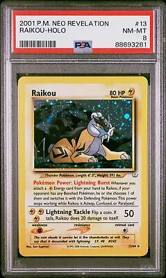 PSA 8 2001 Pokemon Neo Revelation #13 Raikou Holographic NINTENDO NO RESERVE! • $0.99