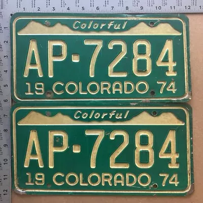 1974 Colorado License Plate Pair AP 7284 YOM DMV Denver Ford Chevy Dodge 9140 • $11.42