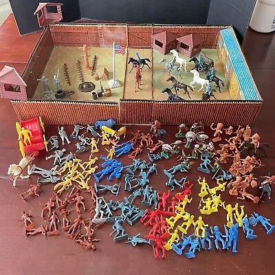 VIntage 1968 Marx Fort Apache Tin Litho Carry-All Play Set #4685 W/ Accessories • $225