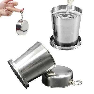 Stainless Steel Folding Cup Telescopic Mug Drinking Cup Outdoor Camping Travel • £7.37