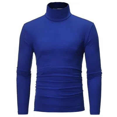 Men's Turtleneck Casual Solid High Necked Slim Long Sleeve T-shirt Tops • $11.66