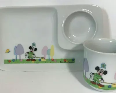 Walt Disney Mickey Mouse Child Snack Tray Plate Cup Porcelain Set Butterfly EUC • $17.98