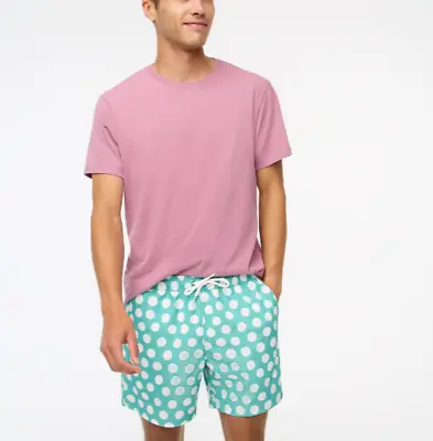 J.Crew 6  Inseam Dots Printed Swim Trunks Men's Size M Emerald/White MSRP$80 NWT • $46.70