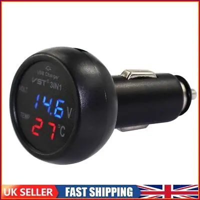 3 In 1 Car Voltmeter Thermometer 12V 24V Multifunctional Adapter (Red Blue) • £7.99