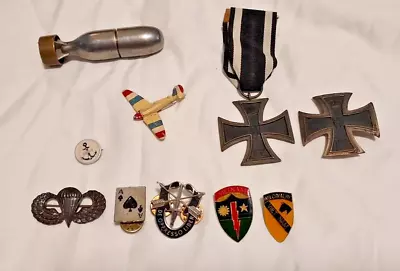 Military Pin Lot WW2 WW1 Vietnam Trench Art Lighter German US Japanese Army • $72