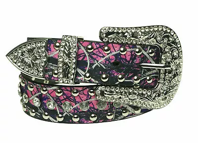 Kinsey Rhea Muddy Girl Camouflage Western Rhinestone Studded Belt Pink Purple • $49.99