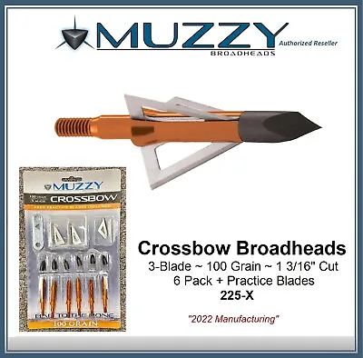 MUZZY 3-Blade Crossbow Broadheads 100 Gr 1 3/16  Cut 6 Pk 225-X -  2022  Stock • $42.88