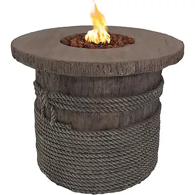 29 In Faux Rope Barrel Propane Gas Fire Pit Table With Lava Rocks By Sunnydaze • $399