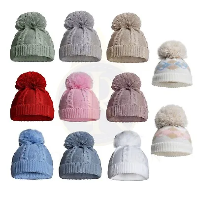 Baby Boys Girls Pom Pom Hat Newborn Winter Knitted Hats 0-12 & 12-24 Months H800 • £4.99