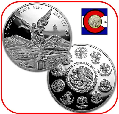 2021 Mexico Libertad 5 Oz PROOF Mexican Silver Coin In Direct Fit Capsule • $349.95