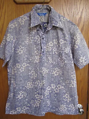 Vintage Hawaii Blues Hawaiian Shirt Medium Blue Floral Reverse Fabric • $16.86