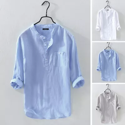 INCERUN Men's 3/4 Sleeve Shirts Loose Fit Beach Blouse Pullover V-Neck Beach Top • $20.61