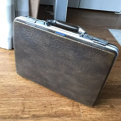 American Tourister Escort Brown Vtg Hard Shell Textured Briefcase Art Deco Prop • $14